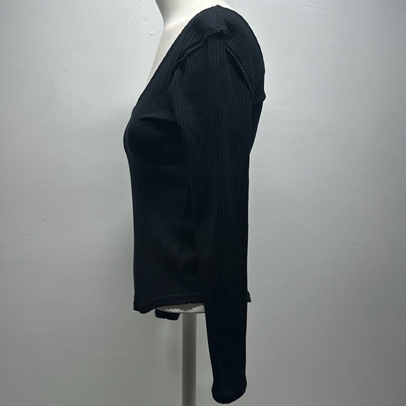 Free People Intimately Shirt Top Blouse Long Sleeve Tee Ribbed Knit Black New XS - Picture 6 of 9